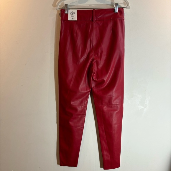 ZARA Sz M Vegan Leather High Rise Zipper at Ankle Unlined Trousers Leggings NEW - Picture 10 of 15